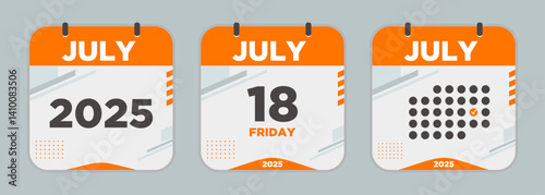Modern Calendar icon. July. 2025 18 day. The concept of waiting for an important date. Day calendar with date July 18. Cheklist day calendar. Vector illustration.