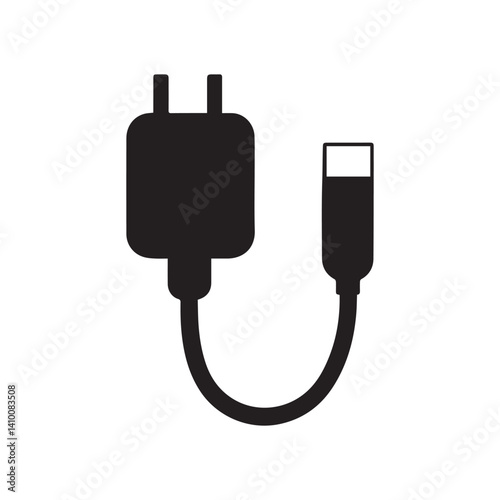A black silhouette vector of a wall charger with a plug and a cable