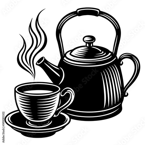 kettle and steaming cup of tea
