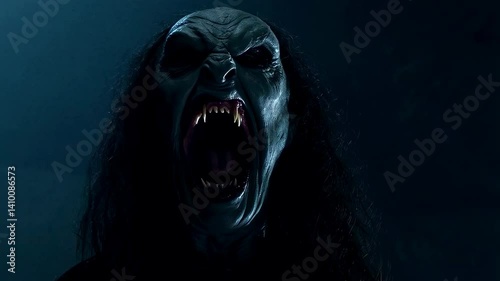 Creepy ghost screamer jumpscare in dark nightmare setting