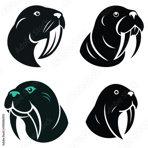 Walrus Portrait Compilation: A series of unique portraits of a walrus, each offering a different perspective of the majestic creature. Emphasizing its iconic tusks and gentle eyes.