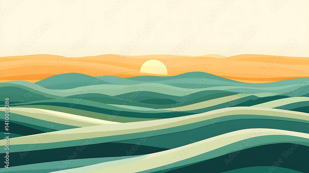 Obraz premium Abstract Landscape Sunset Over Rolling Hills