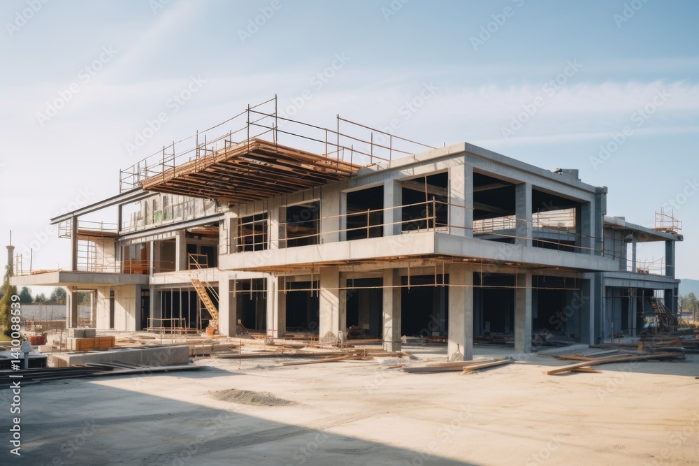 modern concrete and steel building construction site modern concrete and steel building construction site
