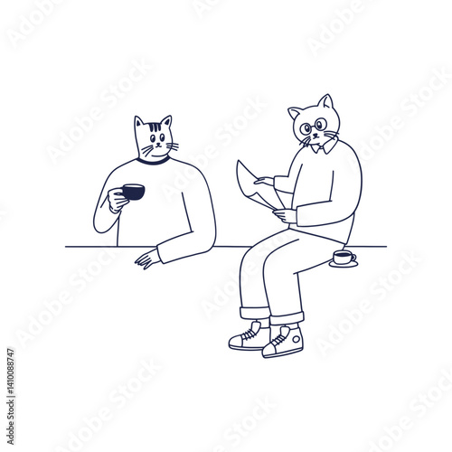 vector illustration of character image talking while drinking coffee