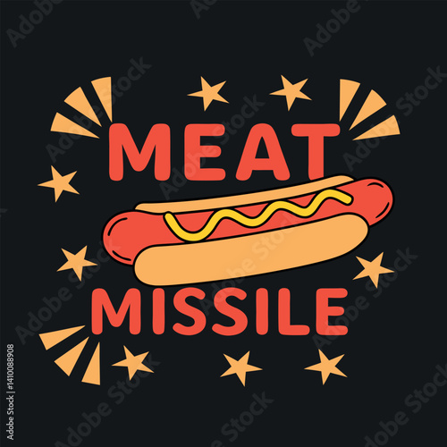 Funny Hot Dog Meat Missile Cartoon T-shirt Design for Food Lovers.