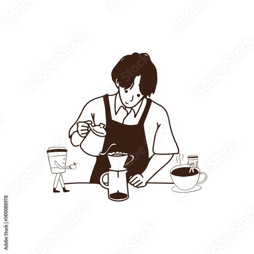 vector illustration of barista image making coffee drink