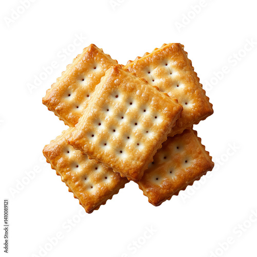 stacked pile of crispy saltine crackers isolated on transparent background photo