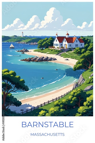 Barnstable Massachusetts United states Travel Poster Illustration Print Decor Gift Canvas Wall Art Gift photo