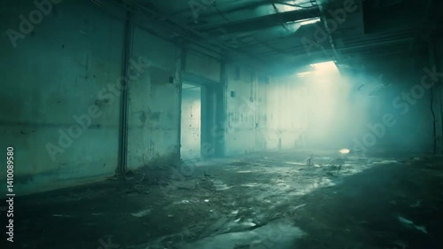 Dark Teal Abandoned Building Interior