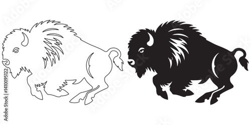 Energetic running bison silhouette – ideal for sports, outdoor, and wildlife designs – bison silhouette – bison vector – bison illustration – minimalist bison outline – bison icon


