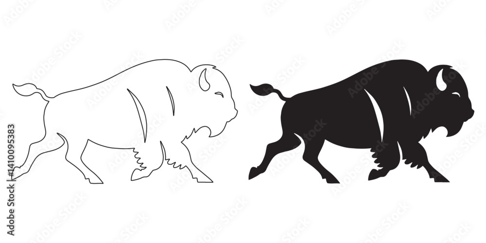 Fototapeta premium Simple running bison silhouette vector design – dynamic animal art for modern creative content – bison silhouette – bison vector – bison illustration – minimalist bison outline – bison icon