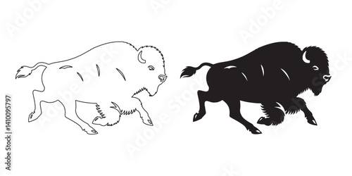 Running bison vector silhouette – energetic wild animal icon for logos and creative projects – bison silhouette – bison vector – bison illustration – minimalist bison outline – bison line art

 photo