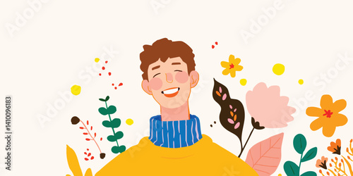 A happy person surrounded b...