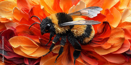 Detailed bee on vibrant flower petals