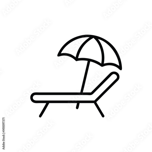 Deckchair And Umbrella Minimalist Icon For Summer Holiday Vacation Design