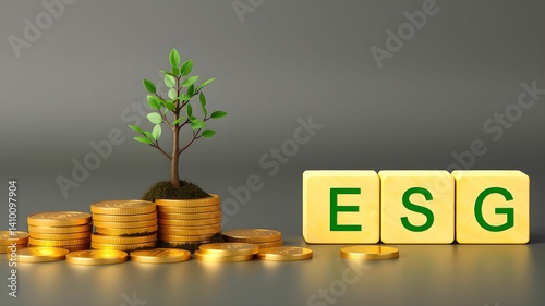 ESG finance concept with money tree growing from stacked coins photo