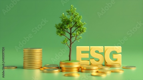 ESG finance concept with money tree growing from stacked coins photo