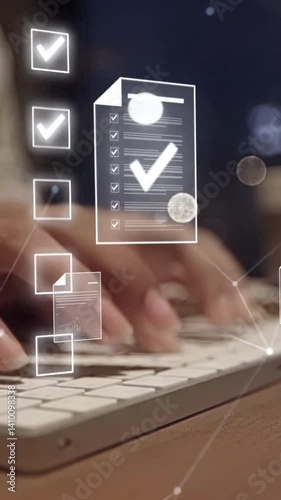 Document management concept, Businesswomen check electronic documents on digital documents on virtual screen Document Management System and process automation to efficiently document paperless operate