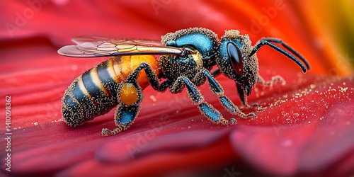 Detailed Close-up of a Bee on a Flower Petal