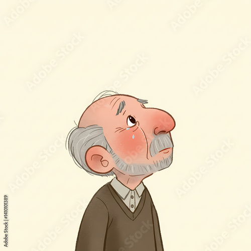 Elderly man looking at sky. Melancholic Elderly Man Looking Up Against a Light Background with copy space