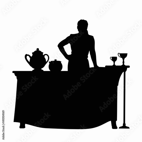 Silhouette of auctioneer presenting items at charity event, fundraising