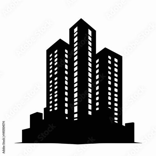 Modern office building silhouette on white background, real estate concept