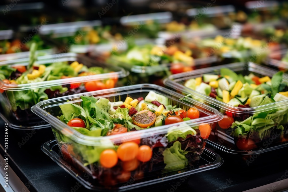 ready to eat vegetable salads in plastic boxes sold in a fridge ready to eat vegetable salads in plastic boxes sold in a fridge