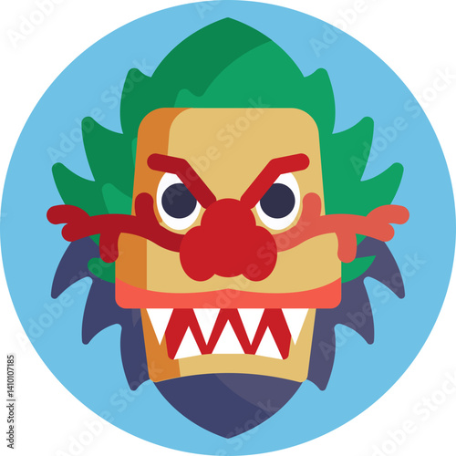 Decorative face mask representing characters in Chinese culture, often seen in Peking opera.