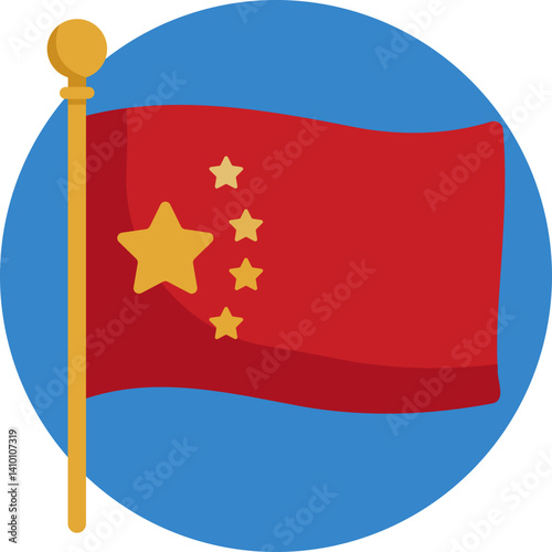 China's National Flag: A red flag featuring five yellow stars in the top-left corner, symbolizing the unity of the Chinese people under the leadership of the Communist Party.