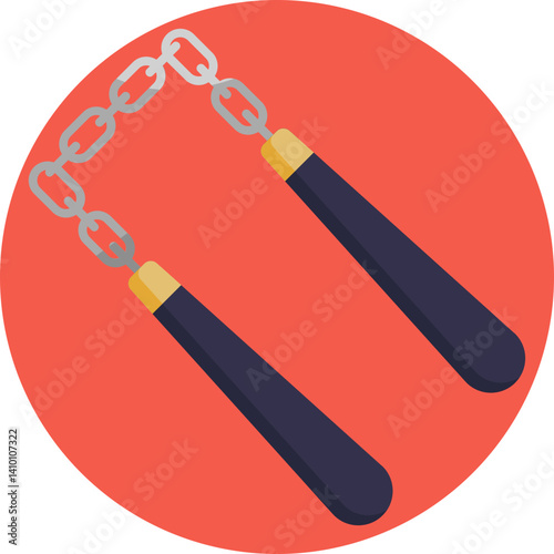 A traditional martial arts weapon consisting of two wooden or metal sticks connected by a chain or rope, used for striking and blocking.