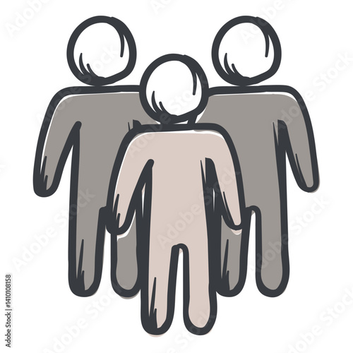 Three human figures. Vector hand drawn illustration for sticker, print. Icon of the collective, people, employees