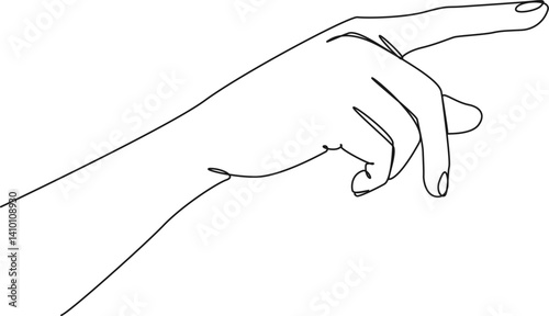 continuous single line drawing of hand pointing with index finger, line art vector illustration