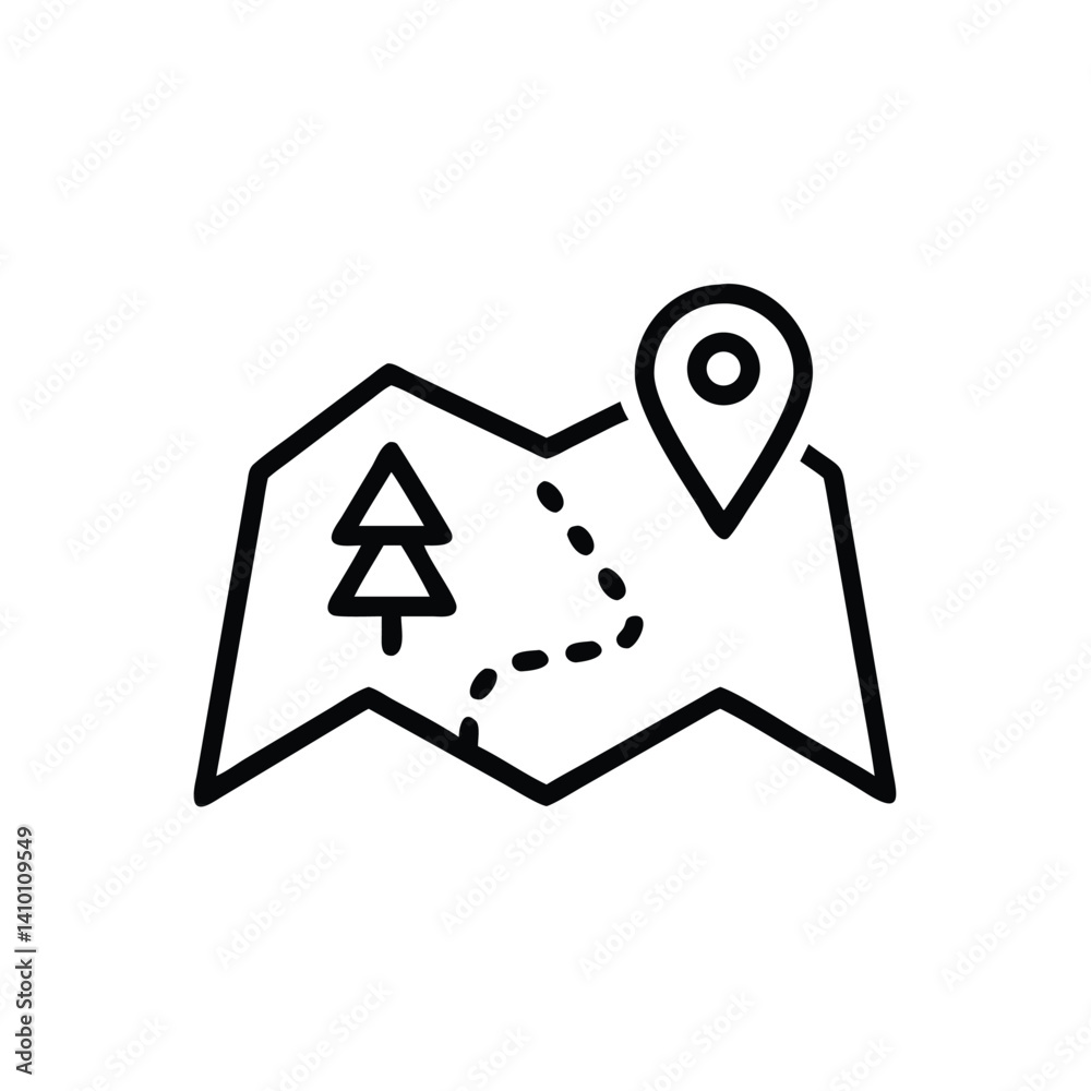 Vector Icon Illustration Of Hiking Map With Trees And Location Pin Vector Icon Illustration Of Hiking Map With Trees And Location Pin