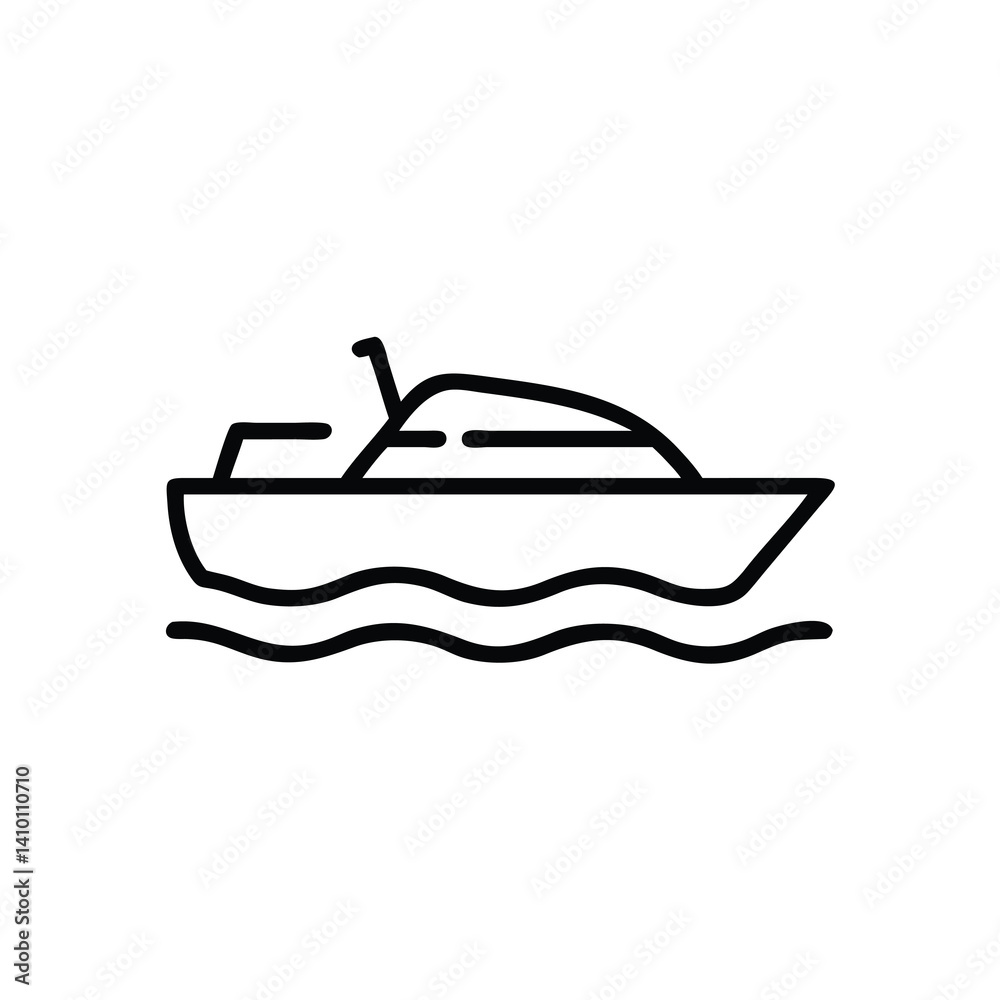 Simple Line Art Illustration Of A Modern Yacht Sailing On Wavy Water Simple Line Art Illustration Of A Modern Yacht Sailing On Wavy Water