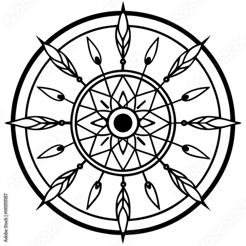 Minimal Native American Dreamcatcher Mandala Vector on White Background