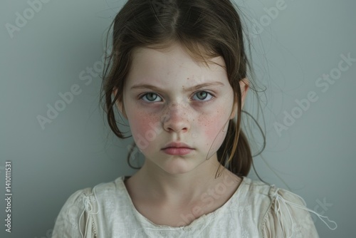 Portrait of a defiant girl isolated on a gray background