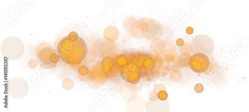 A beautiful golden bokeh effect that features glowing orbs and soft sparkles set against a transparent background