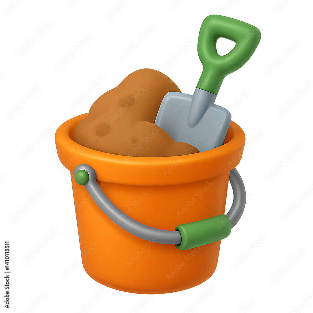Obraz premium Orange Bucket with Sand and Green Shovel