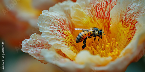 Honeybee in a Beautiful Flower