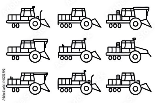 Combine Harvesting Line Art Crops Gathered with Precision