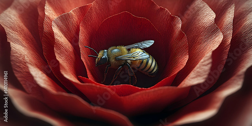Honeybee in a Red Rose
