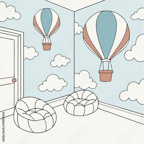 hot air balloons painting room with sofa