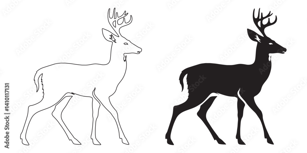 Obraz premium Elegant deer line art silhouette – minimalist design for logos, digital art, and nature projects – deer silhouette – deer vector – deer illustration – minimalist deer outline – deer icon