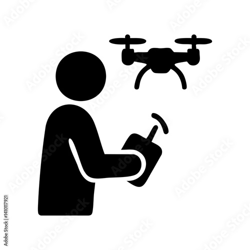 Silhouette Icon of Person Flying Drone with Remote Control