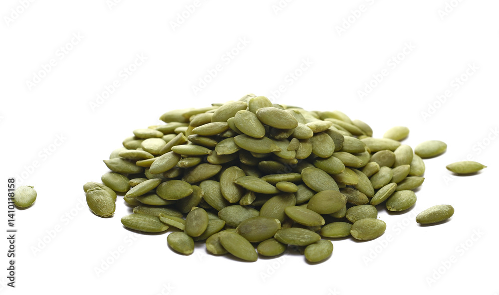 Pumpkin seeds pile isolated on white background, side view Pumpkin seeds pile isolated on white background, side view