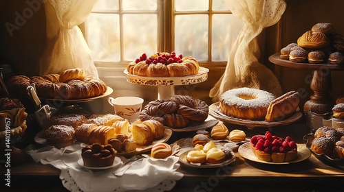 Wallpaper Mural Delicious Pastries Assortment Displayed on Table by Window with Natural Light Torontodigital.ca