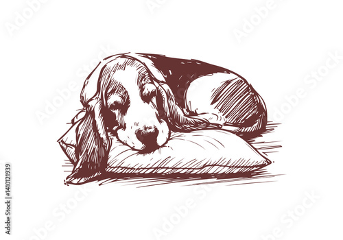 Basset Hound Dog Hand Drawn Illustration Sketch Vector Isolated for Graphic Resource