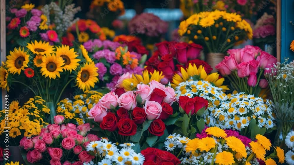 Bouquet arrangement in front of store Bouquet arrangement in front of store