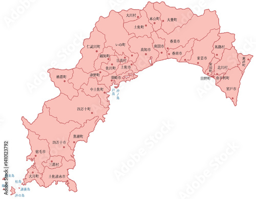 高知県　地図　ピンク　斑点　イラスト