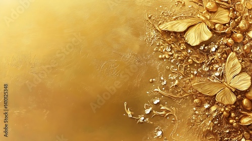 Golden Butterflies Adorn Luxurious Gold Background Art